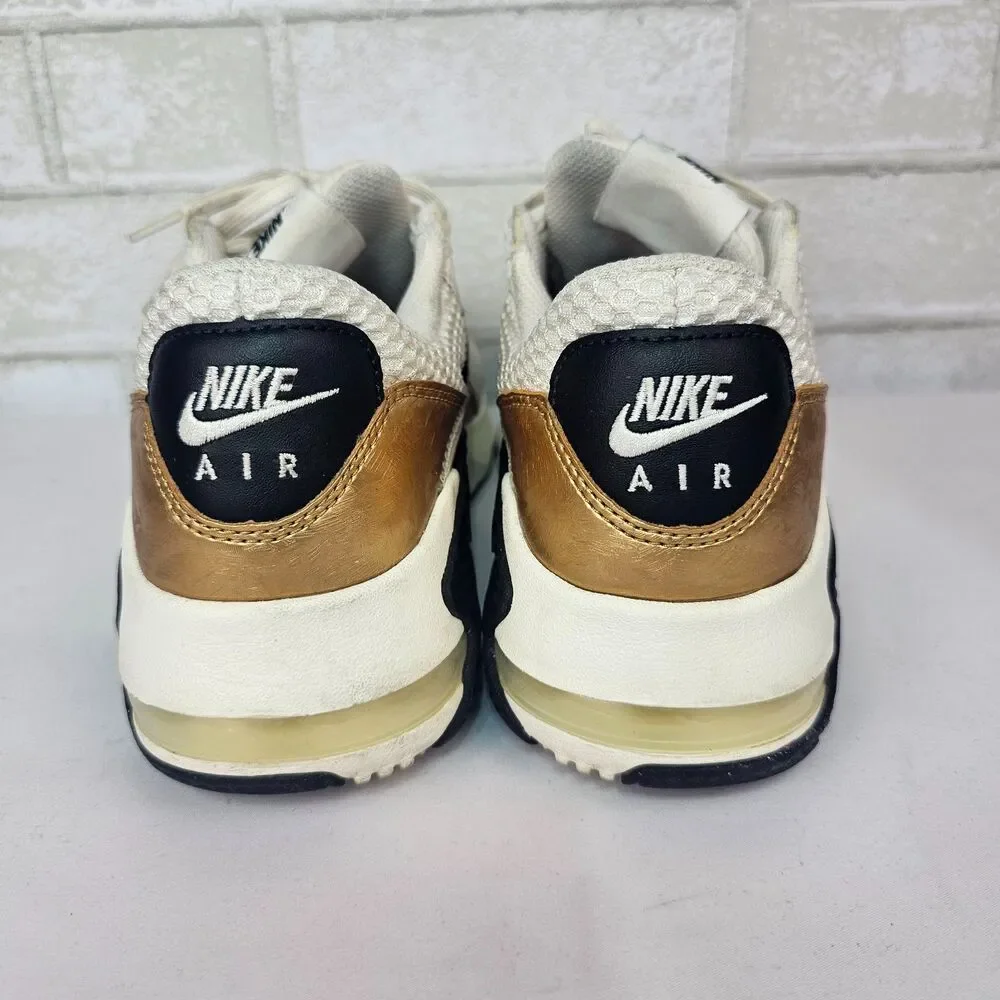 Nike Air Max Excee Sneakers Women 8 White Black Metallic Gold Running Shoes